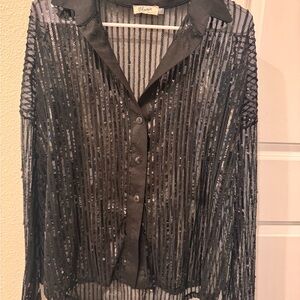 Button up black sequin top